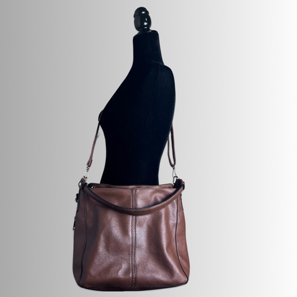 Inovera Vegan Leather Brown Hobo Shoulder Bag, Exterior Zip, Interior Pocket - Picture 3 of 6